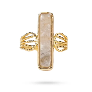 Bague Réglable Acier Inoxydable Doré Labradorite Naturelle