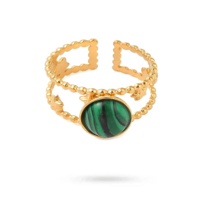 Bague Réglable Étoile Acier Doré Malachite Naturelle