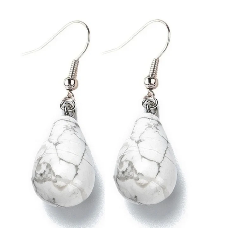 Boucles d’Oreilles Goutte Pierre Naturelle Howlite
