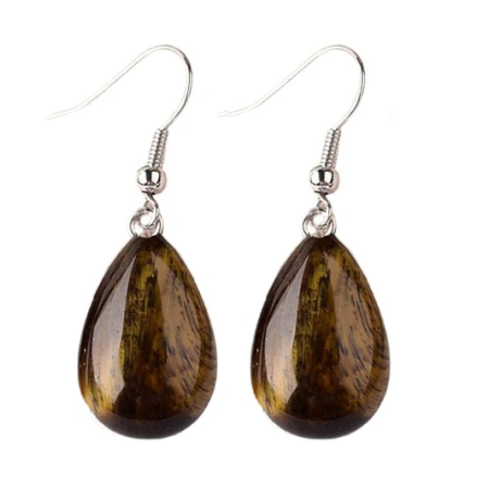 Boucles d’Oreilles Goutte Pierre Naturelle Œil de Tigre