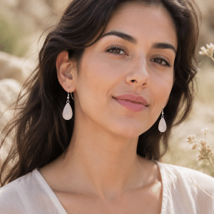 Boucles d’Oreilles Goutte Pierre Naturelle Quartz Rose