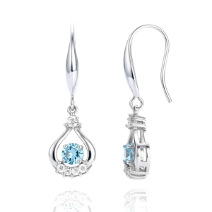 Boucles d’Oreilles Tombantes Zirconium Bleu