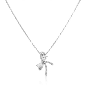 Collier Nœud Acier Inoxydable Argenté Sertis de Zirconiums