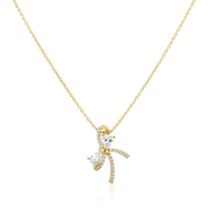 Collier Nœud Acier Inoxydable Doré Sertis de Zirconiums