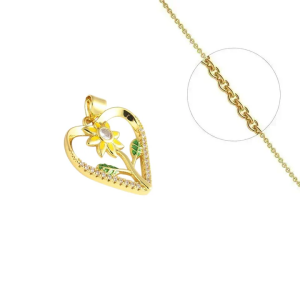 Collier Pendentif Fleur Cœur Orné de Zirconiums