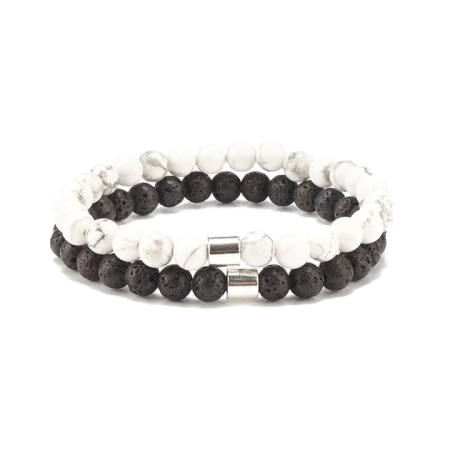 Ensemble de Bracelets Homme & Femme – Pierres Naturelles Lave & Howlite