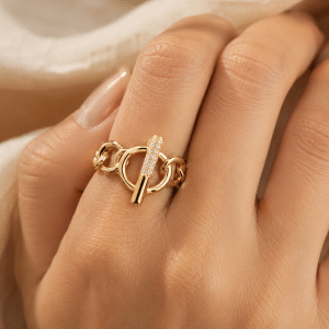 Bague Réglable Maille Chaîne Sertie de Zirconiums