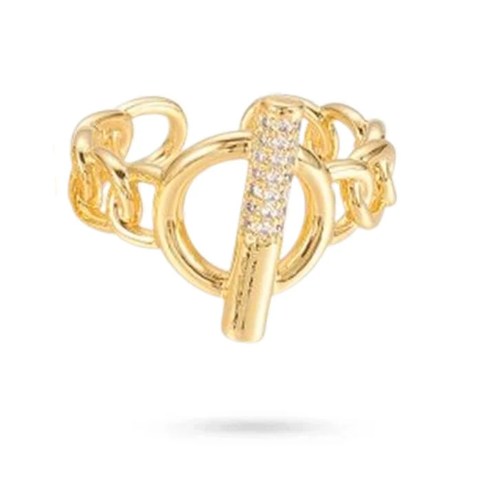 Bague Réglable Maille Chaîne Sertie de Zirconiums