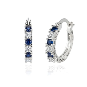 Boucles d’Oreilles Créoles Zirconiums Blancs et Bleus
