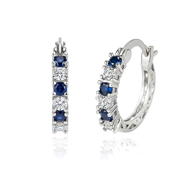 Boucles d’Oreilles Créoles Zirconiums Blancs et Bleus