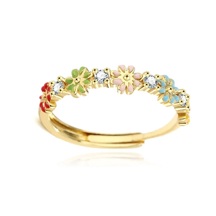 Bague réglable fleurs marguerite – Plaqué or