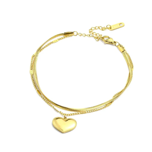 Bracelet Double Chaîne Breloque Coeur Love You