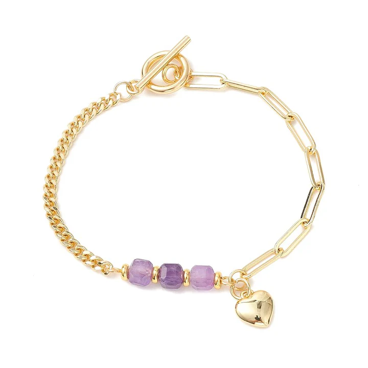 Bracelet Breloque Coeur et Pierres Naturelles Améthyste Bracelet Breloque Coeur et Pierres Naturelles Améthyste