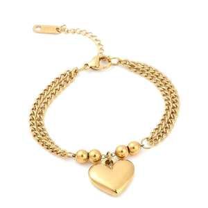 Bracelet Double Chaîne Breloque Coeur