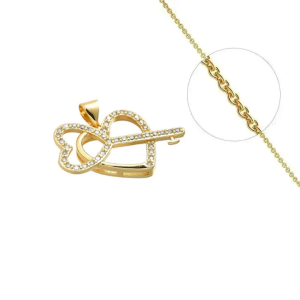 Collier Pendentif Clé Coeur Serti de Zirconiums