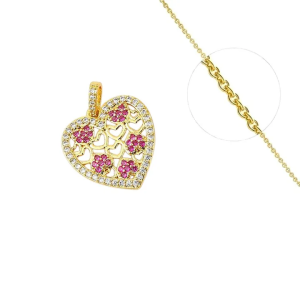 Collier Pendentif Coeur Serti de Zirconiums Fuchsia