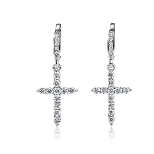 Boucles d’Oreilles Croix Argent 925 Serties de Zirconiums