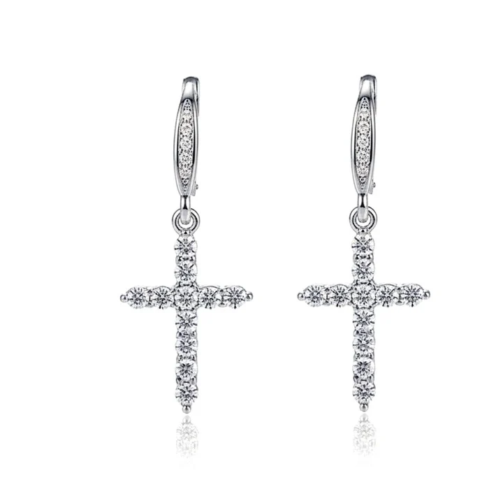 Boucles d’Oreilles Croix Argent 925 Serties de Zirconiums
