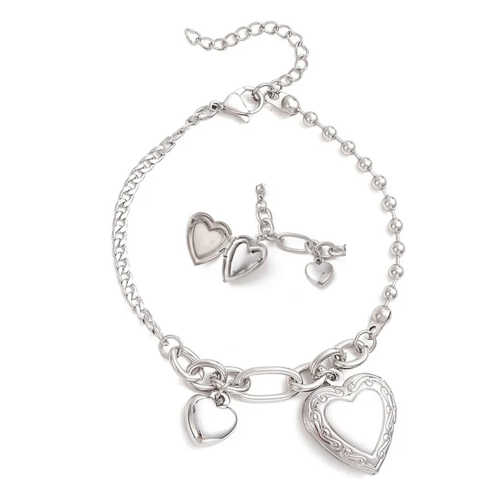 Bracelet Acier Inoxydable Double Coeur Porte-Photo