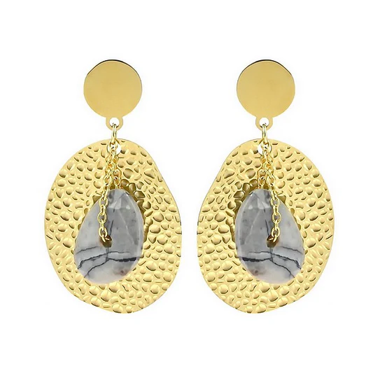Boucles d’Oreilles Acier Inoxydable 316L Jaspe Naturel