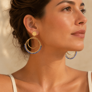 Boucles d’Oreilles Acier Inoxydable & Cordiérite Naturelle
