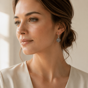 Boucles d’Oreilles Acier Inoxydable & Gemme Grise