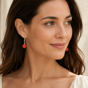 Boucles d’Oreilles Acier Inoxydable & Gemme Rouge