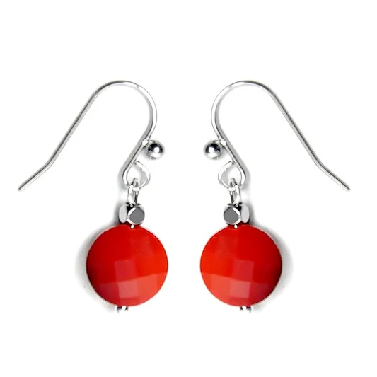 Boucles d’Oreilles Acier Inoxydable & Gemme Rouge