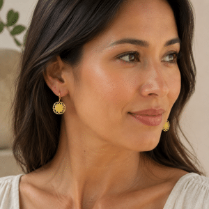 Boucles d’Oreilles Acier Inoxydable & Pierre Moutarde