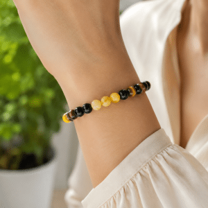 Bracelet Femme Agate Jaune Oeil de Tigre et Onyx