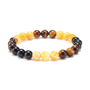 Bracelet Femme Agate Jaune Oeil de Tigre et Onyx