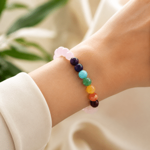 Bracelet Femme Pierres Naturelles Quartz Rose 7 Chakras