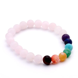 Bracelet Femme Pierres Naturelles Quartz Rose 7 Chakras