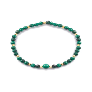 Bracelet Femme – Pierres Naturelles Malachite et Perles Dorées