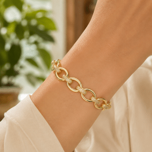 Bracelet Souple Gros Maillons Serti de Zirconiums