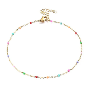 Bracelet de Cheville Acier Doré Multicolore