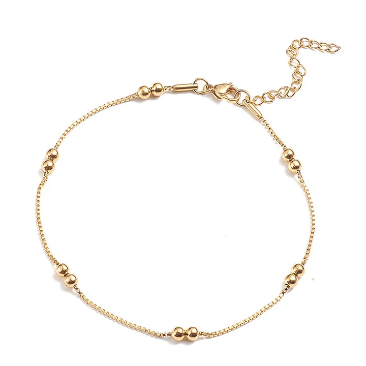 Bracelet de Cheville Acier Inoxydable Doré et Perles Rondes