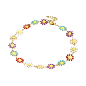Bracelet de Cheville Acier Inoxydable Fleurs Multicolores