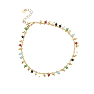 Bracelet de Cheville Acier Inoxydable et Perles de Verre Colorées