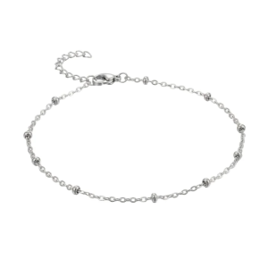 Bracelet de Cheville Femme Acier Inoxydable et Perles Argentées