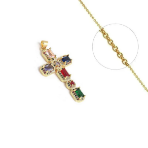 Collier Croix Sertie de Zirconiums Colorés