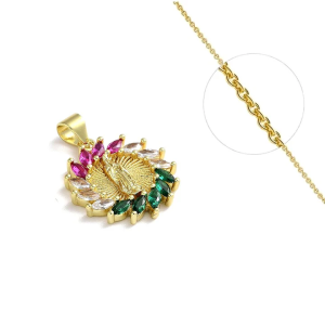 Collier Pendentif Vierge Marie Serti de Zirconiums Colorés