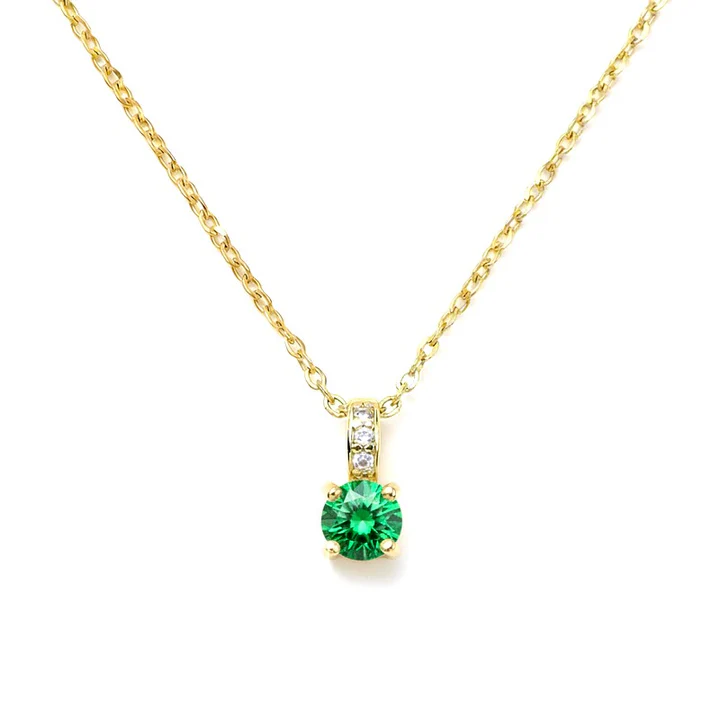 Collier Solitaire Oxyde Vert & Zirconiums