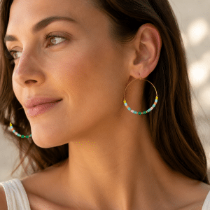 Créoles Acier 316L Malachite Naturelle