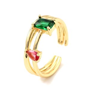 Bague réglable ornée de deux zirconiums vert et rose