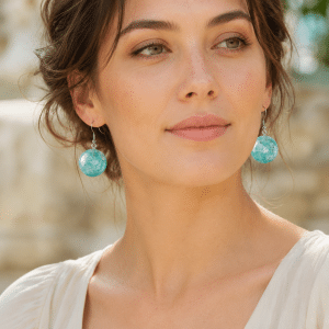 Boucles Pendantes Rondes en Amazonite