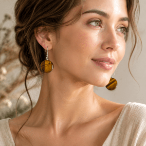 Boucles Pendantes Rondes en Œil de Tigre