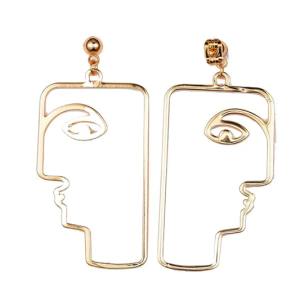 Boucles d’Oreilles Visage Dorées Plaqué Or 18K 5 cm