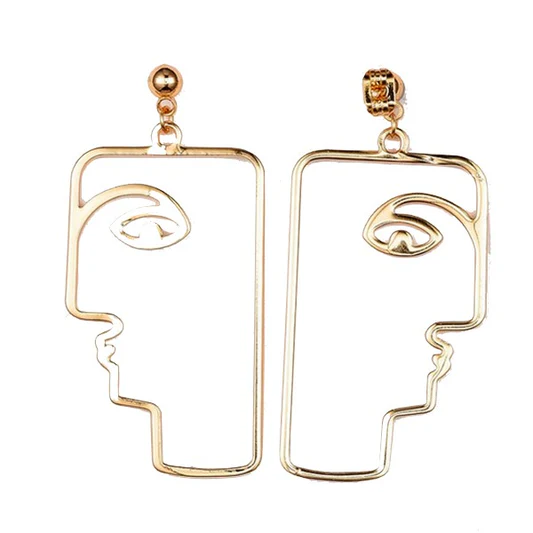 Boucles d’Oreilles Visage Dorées Plaqué Or 18K 5 cm Boucles d’Oreilles Visage Dorées Plaqué Or 18K 5 cm