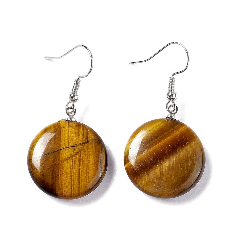 Boucles Pendantes Rondes en Œil de Tigre Boucles d’oreilles pendantes rondes en œil de tigre